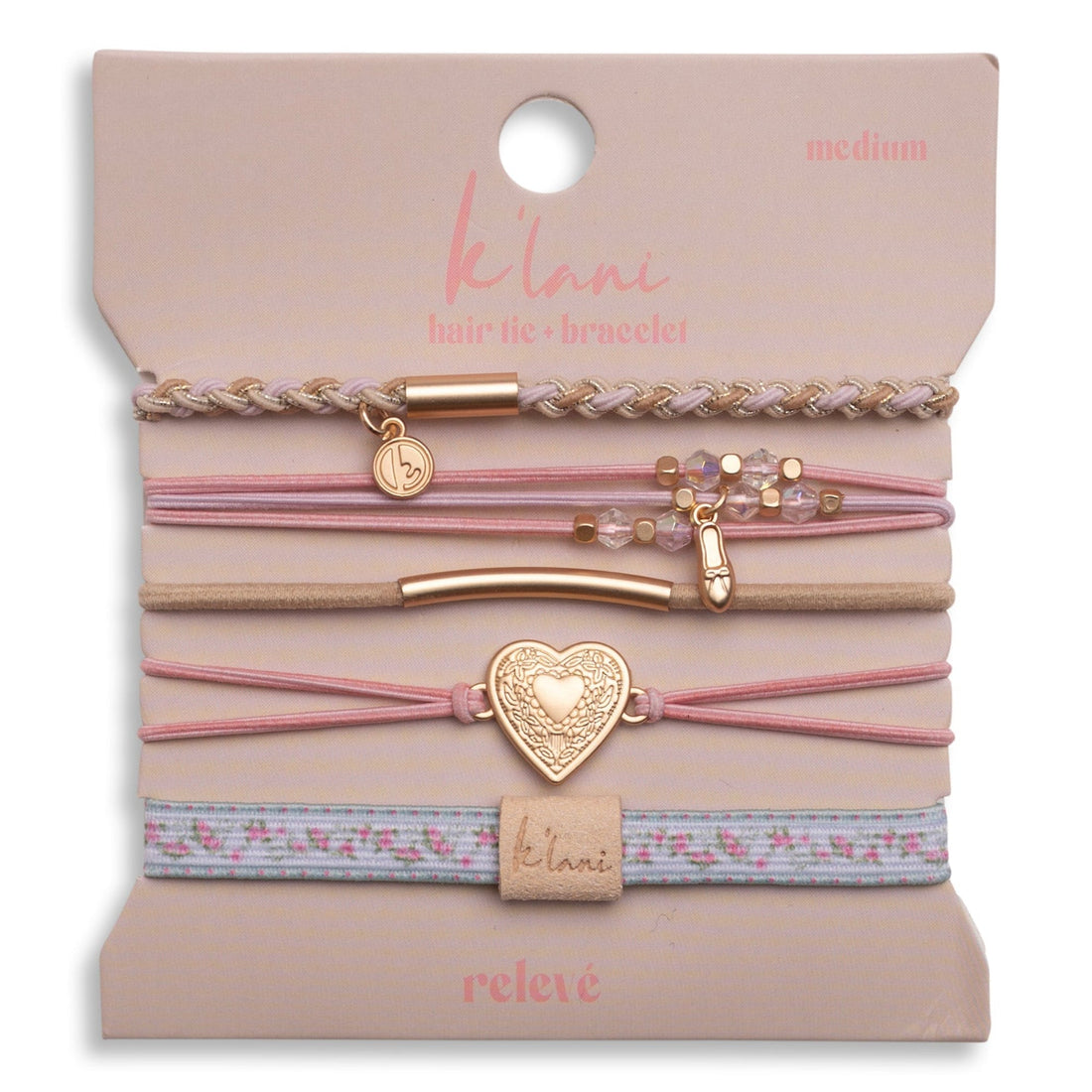 "Relevé" Pink Floral with Ballet Slipper Hair Tie Bracelets