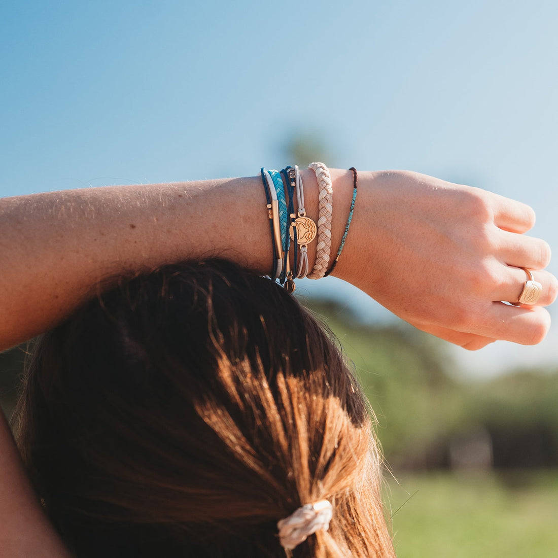 "Protect" Beachy Blues &amp; Sands with Whale Charm Hair Tie Bracelets