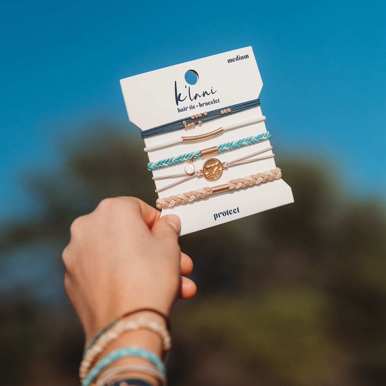"Protect" Beachy Blues &amp; Sands with Whale Charm Hair Tie Bracelets
