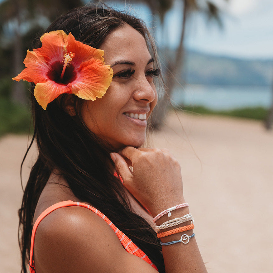 "Celebrate" Blues &amp; Corals With Silver Wave Charm Hair Tie Bracelets