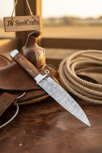 European Carving Knife Damascus Blade Wooden Handle Fixed Blade Tool
