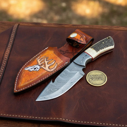 Stag &amp; Bone Handle Gut Hook Skinner Knife for Hunters and Outdoor Users