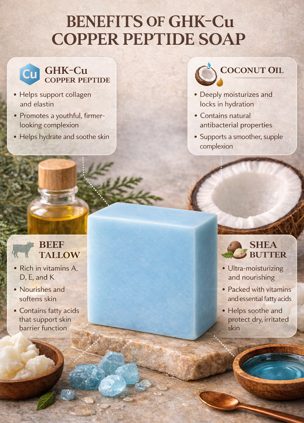 Copper GHKCU Peptide Beef Tallow Soap Bar