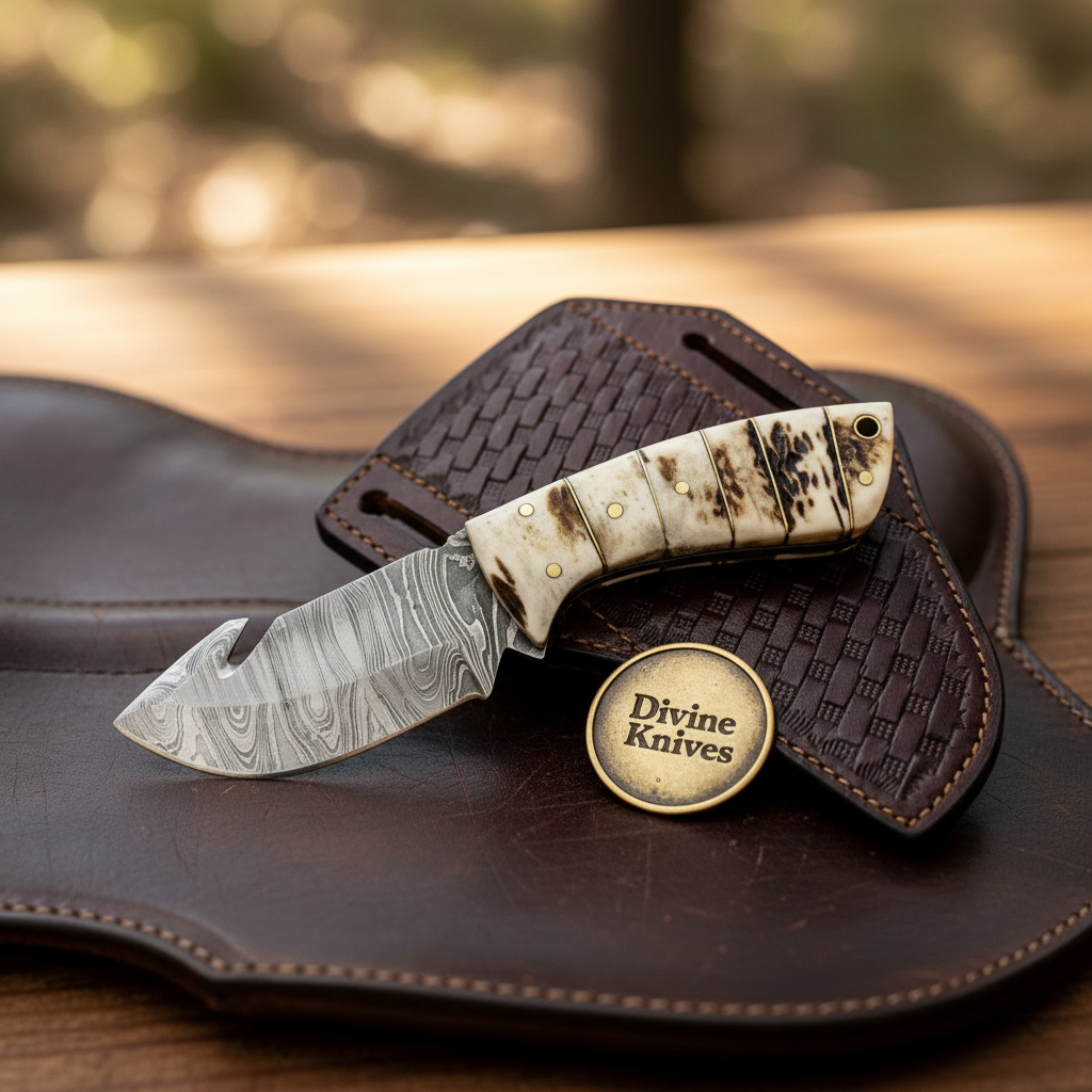 Stag Handle Gut Hook Skinner Knife for Hunters and Outdoor Users