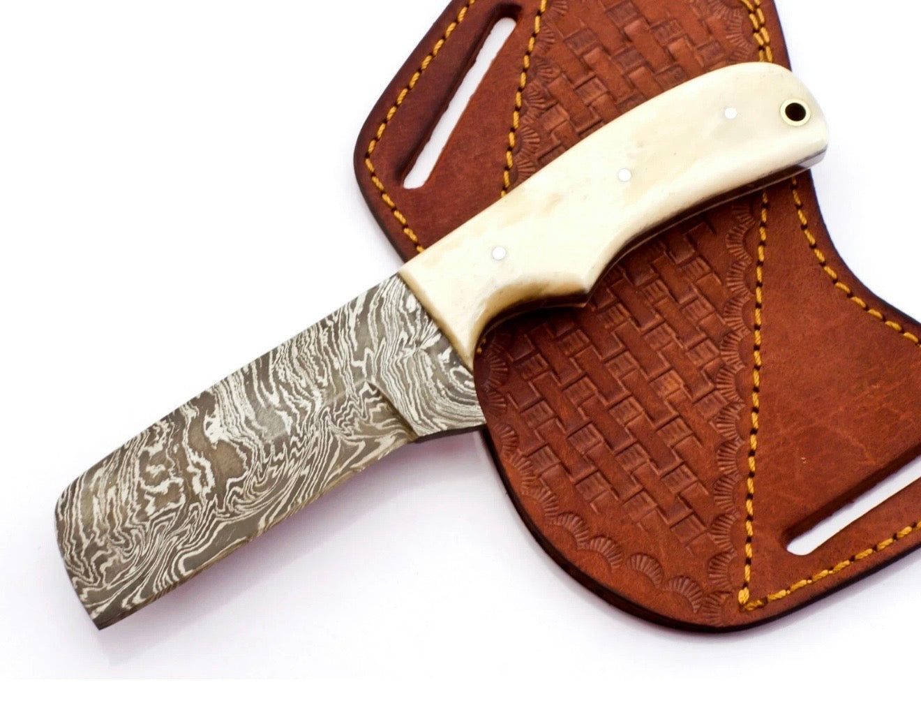 White Bone Handle Cowboy Bull Cutter Knife for Trail and Everyday Use