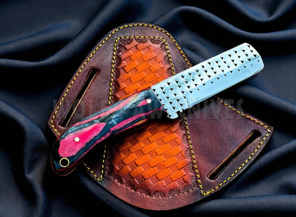 Multicolor Pakkawood Rasp Bull Cutter Knife With Full Tang Blade