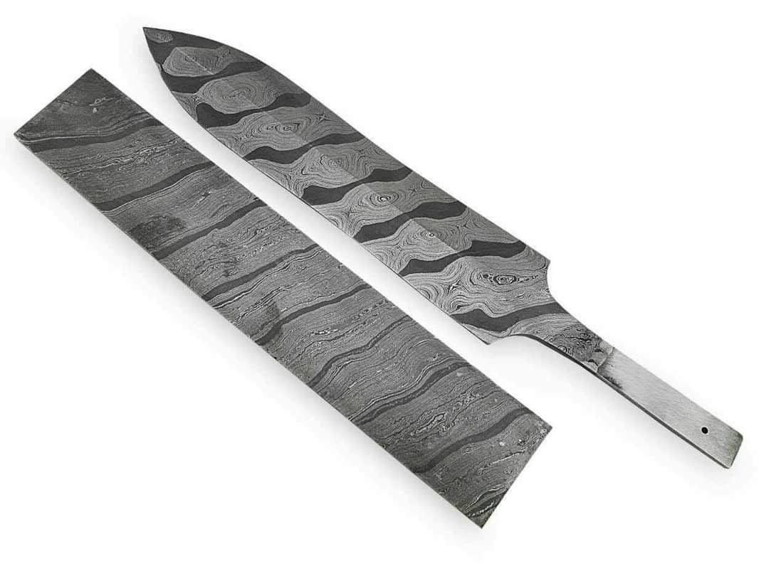 Damascus Zebra Pattern Billet Set with Shaped Blade Blank