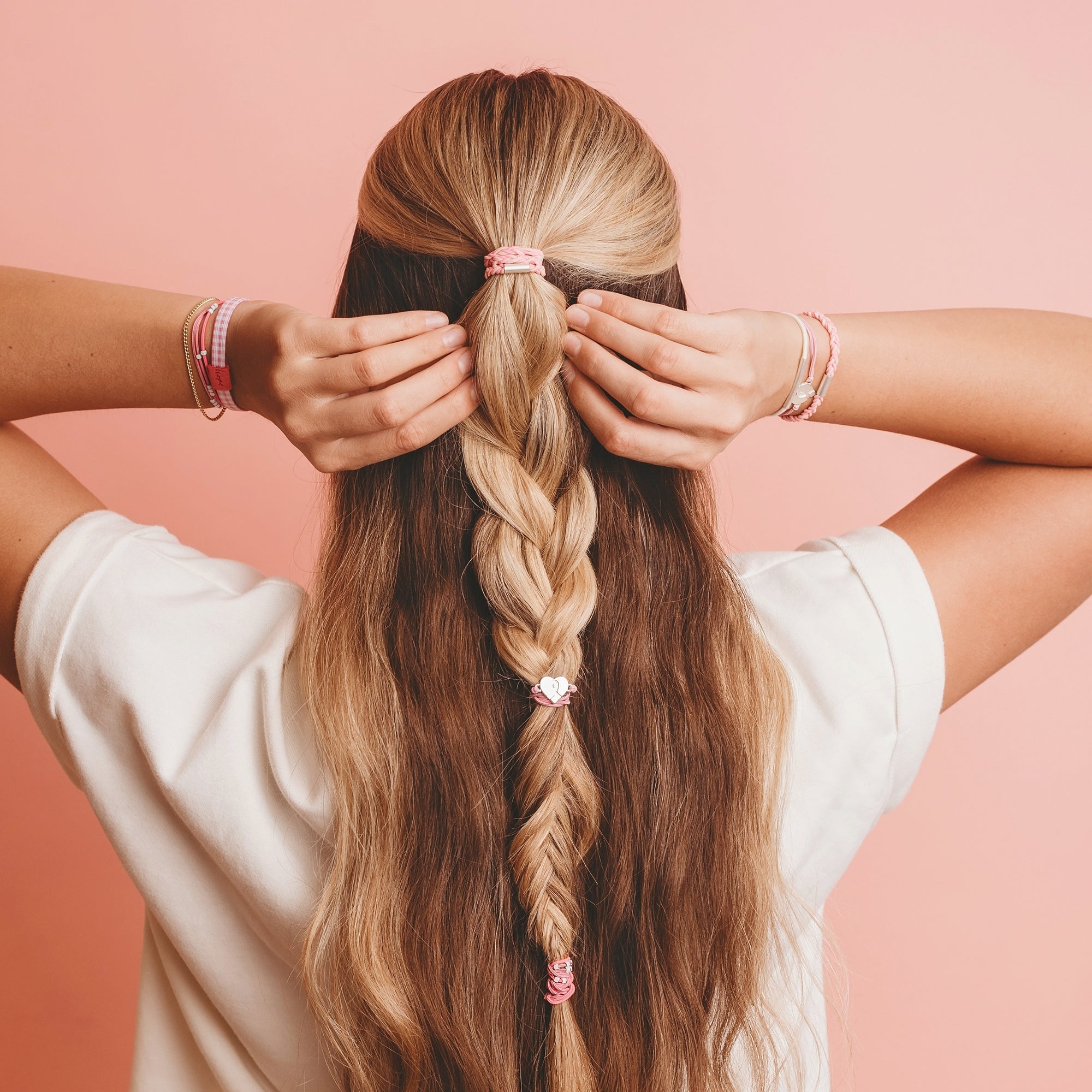 "Hope" Silver &amp; Pink Breast Cancer Awareness Hair Tie Bracelets