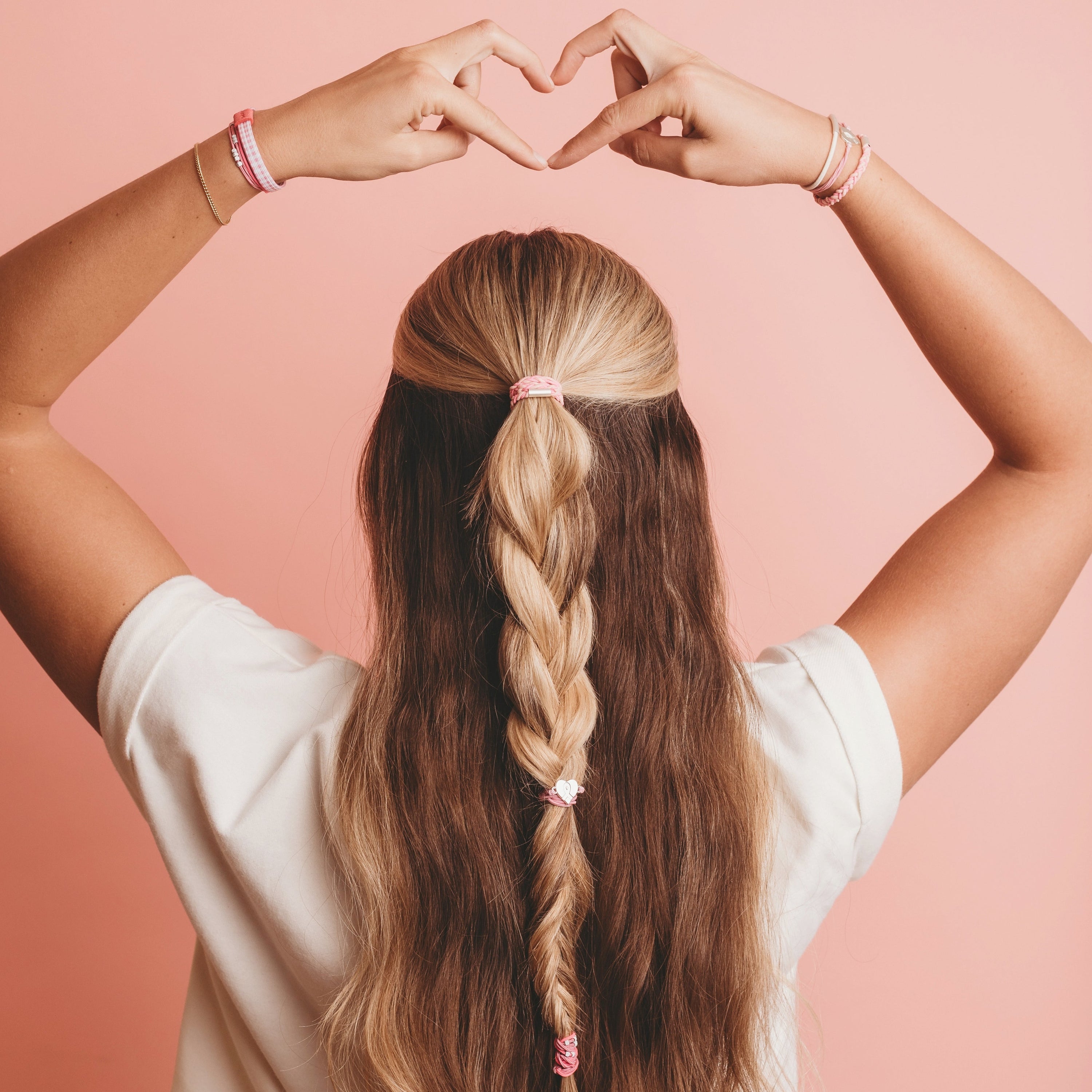 "Hope" Silver &amp; Pink Breast Cancer Awareness Hair Tie Bracelets