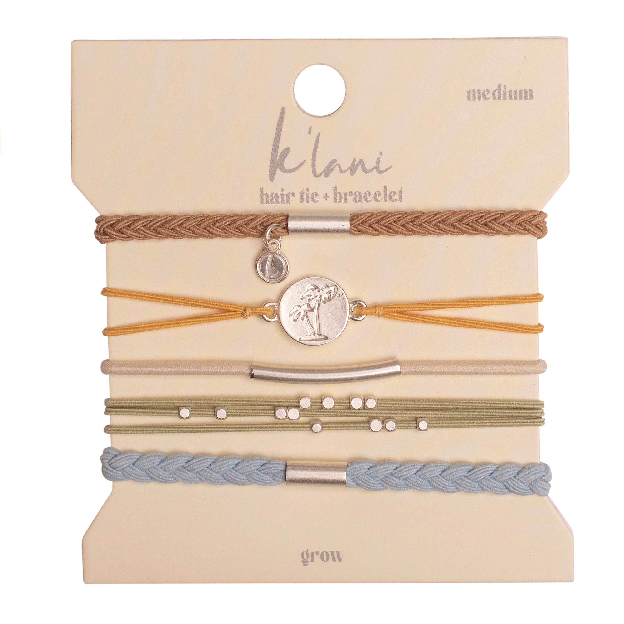 "Grow" Earthy Toned Silver Palm Tree Charm Hair Tie Bracelets
