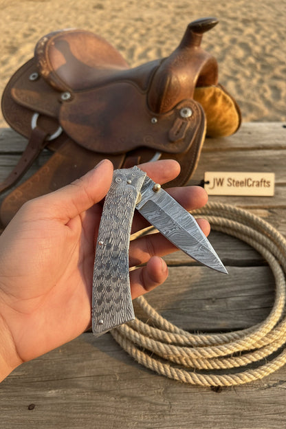 Forgehammer Folder Knife 8" Handmade All-Steel Damascus Liner Lock