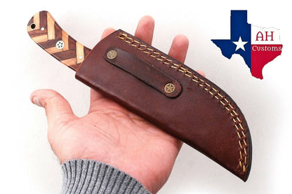 Mixed Wood Mosaic Handle EDC Hunting Knife for Hunting and Outdoor Tasks