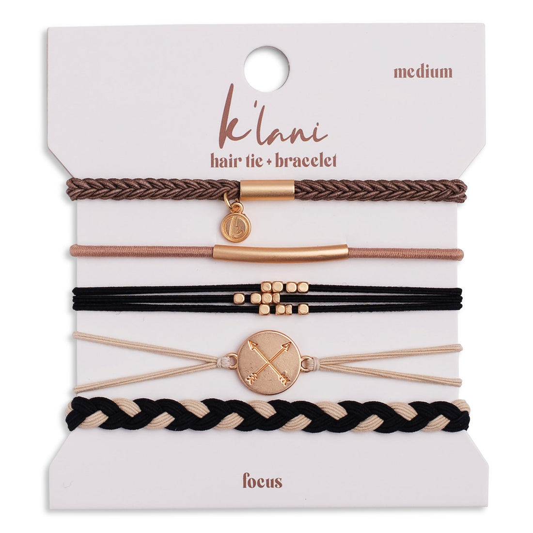 "Focus" Blacks and Golds with Arrow Charm Hair Tie Bracelets
