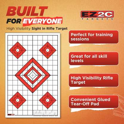 25 EZ2C Targets Style 28: Five Diamonds. Pad of 25 Paper Shooting Targets 11”x17” USA MADE