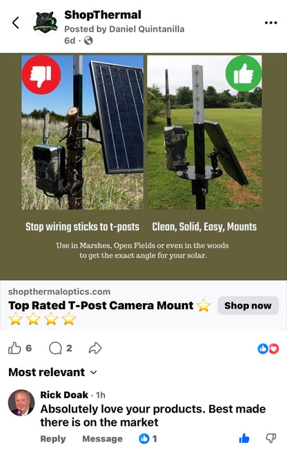 Patented T-Post Trail Camera &amp; Solar Panel Mount — 1 Articulating Arm
