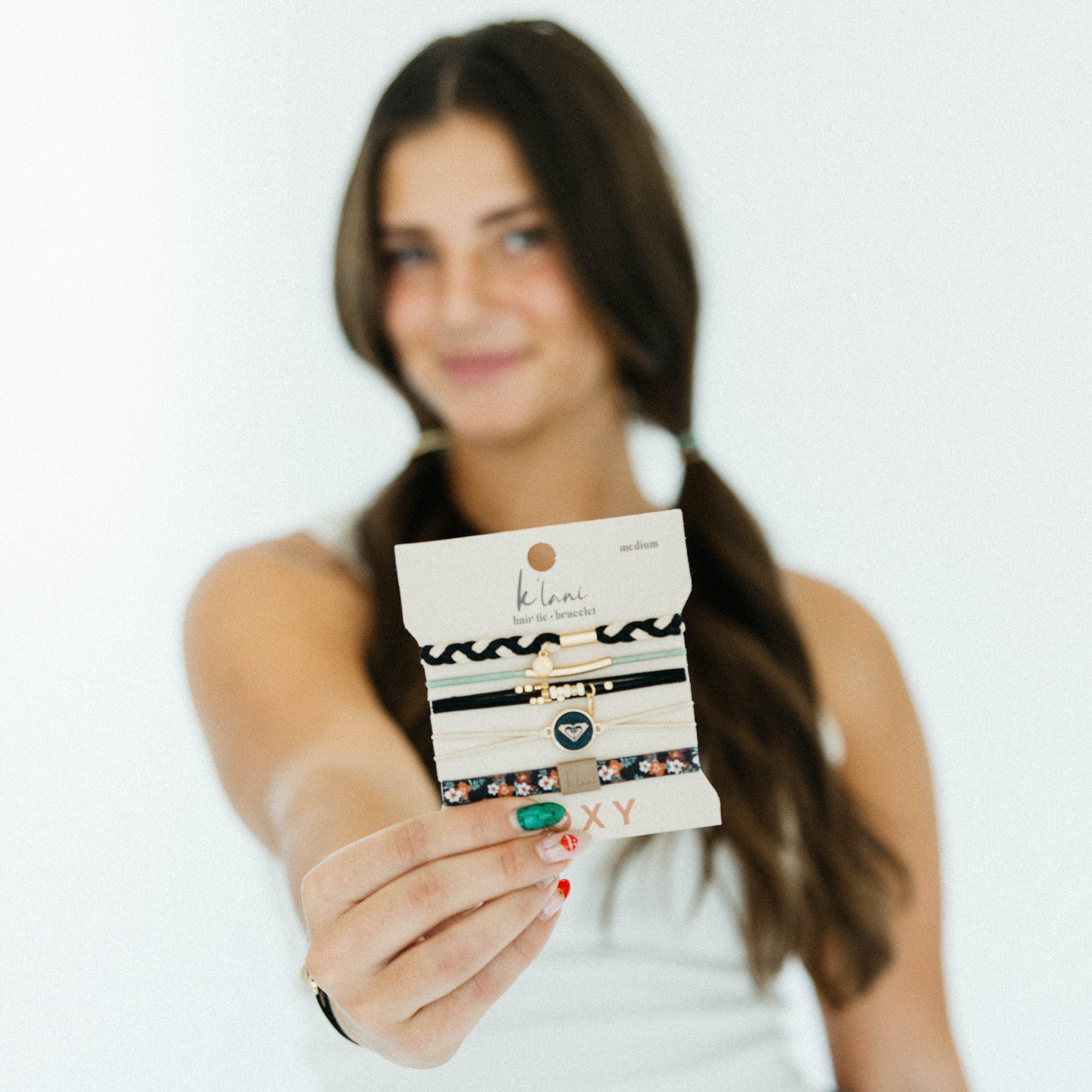 "Roxy Coastal Drift" Black &amp; Neutral Beachy Vibe Hair Tie Bracelets