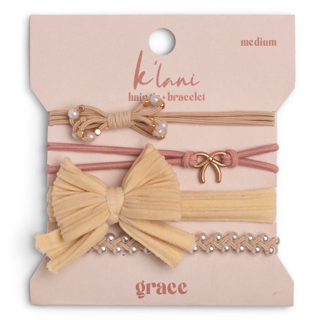 "Grace" Pinks, Pearls &amp; Bows Hair Tie Bracelets