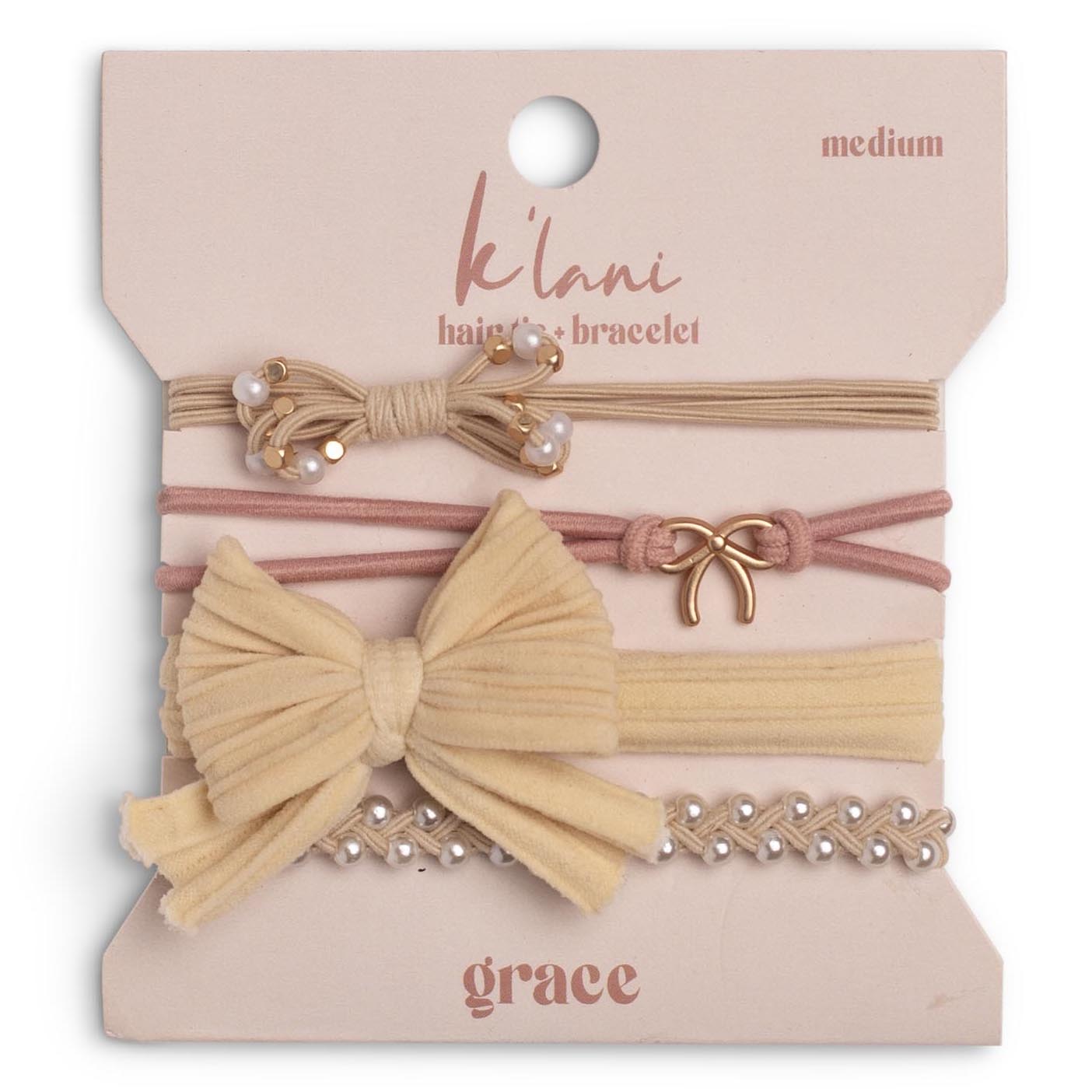 "Grace" Pinks, Pearls &amp; Bows Hair Tie Bracelets