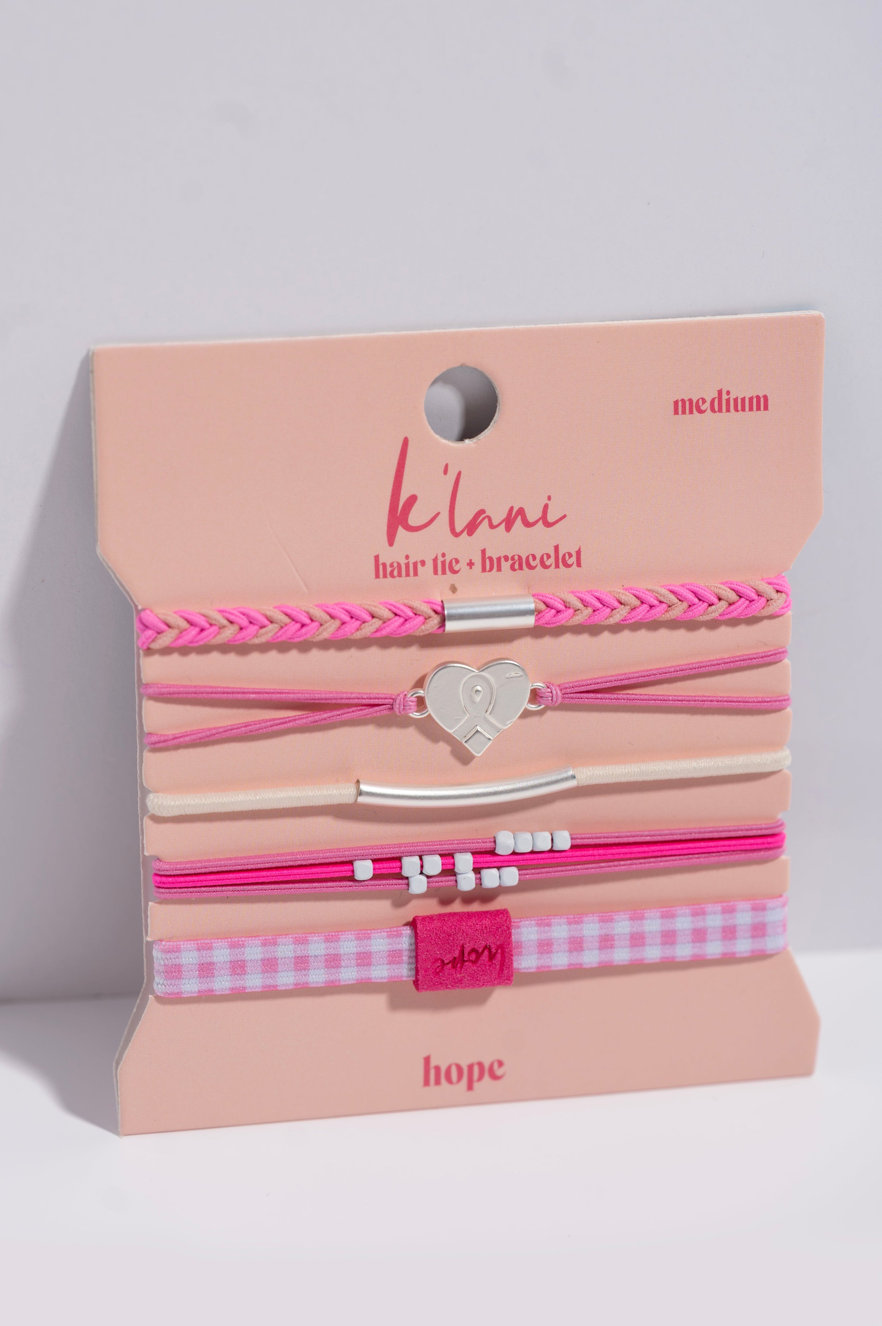 "Hope" Silver &amp; Pink Breast Cancer Awareness Hair Tie Bracelets