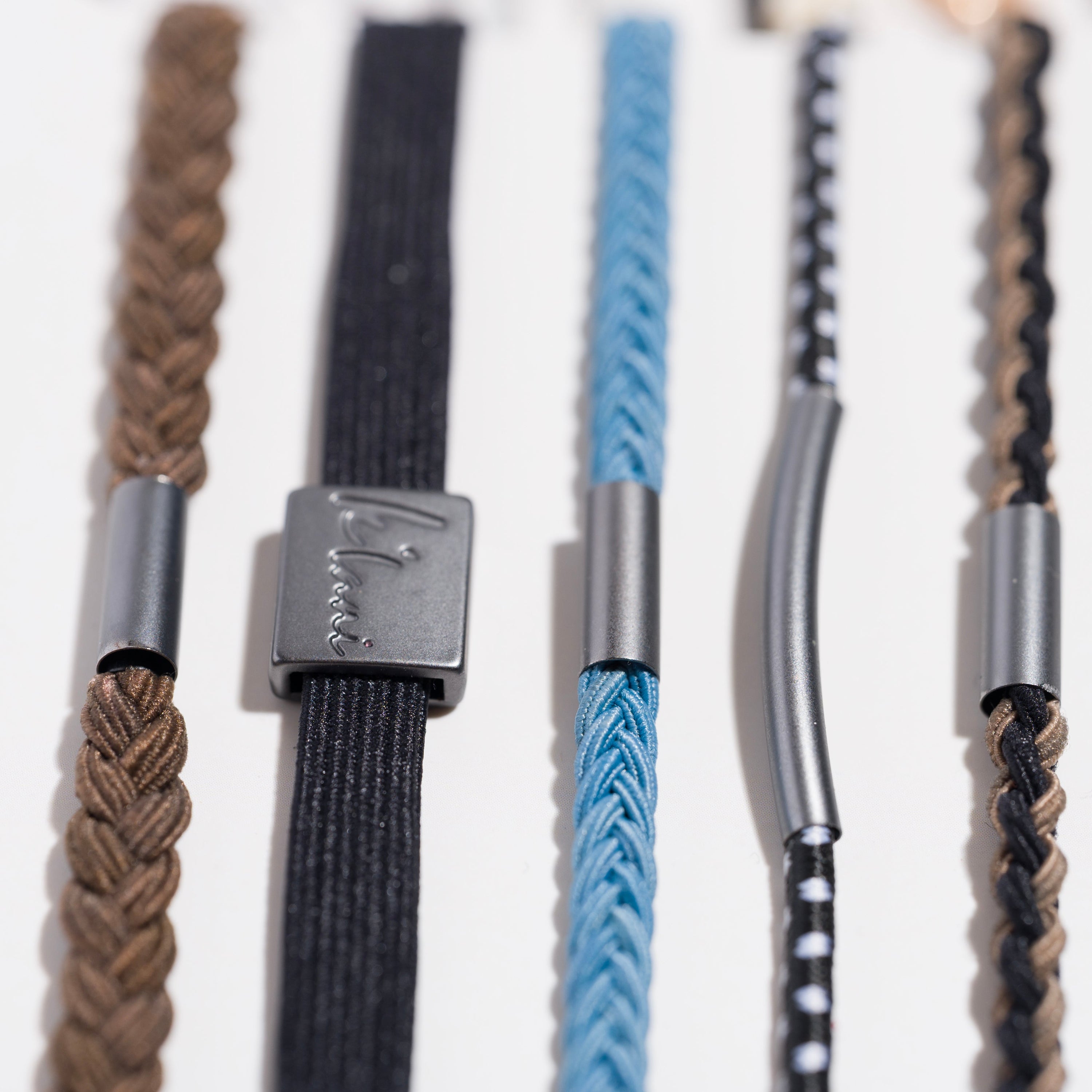 "Hustle" Solid Black, Brown &amp; Blue Hair Tie Bracelets