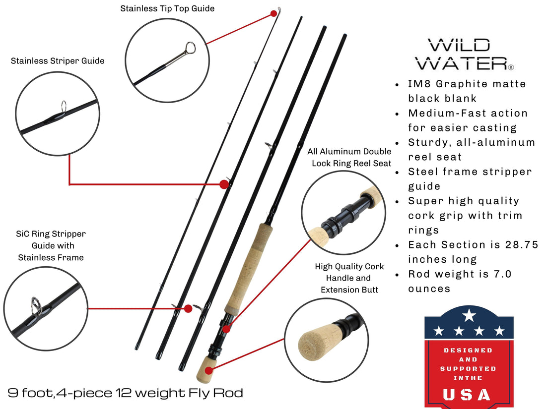 12 weight Fly Rod, 9ft | 4-piece | Wild Water Fly Fishing