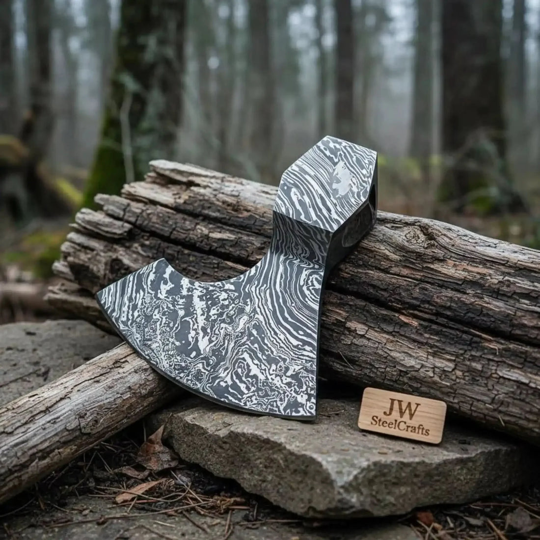 Ironhollow Bearded Damascus Axe 6.5" Handmade Viking Style Head Blank