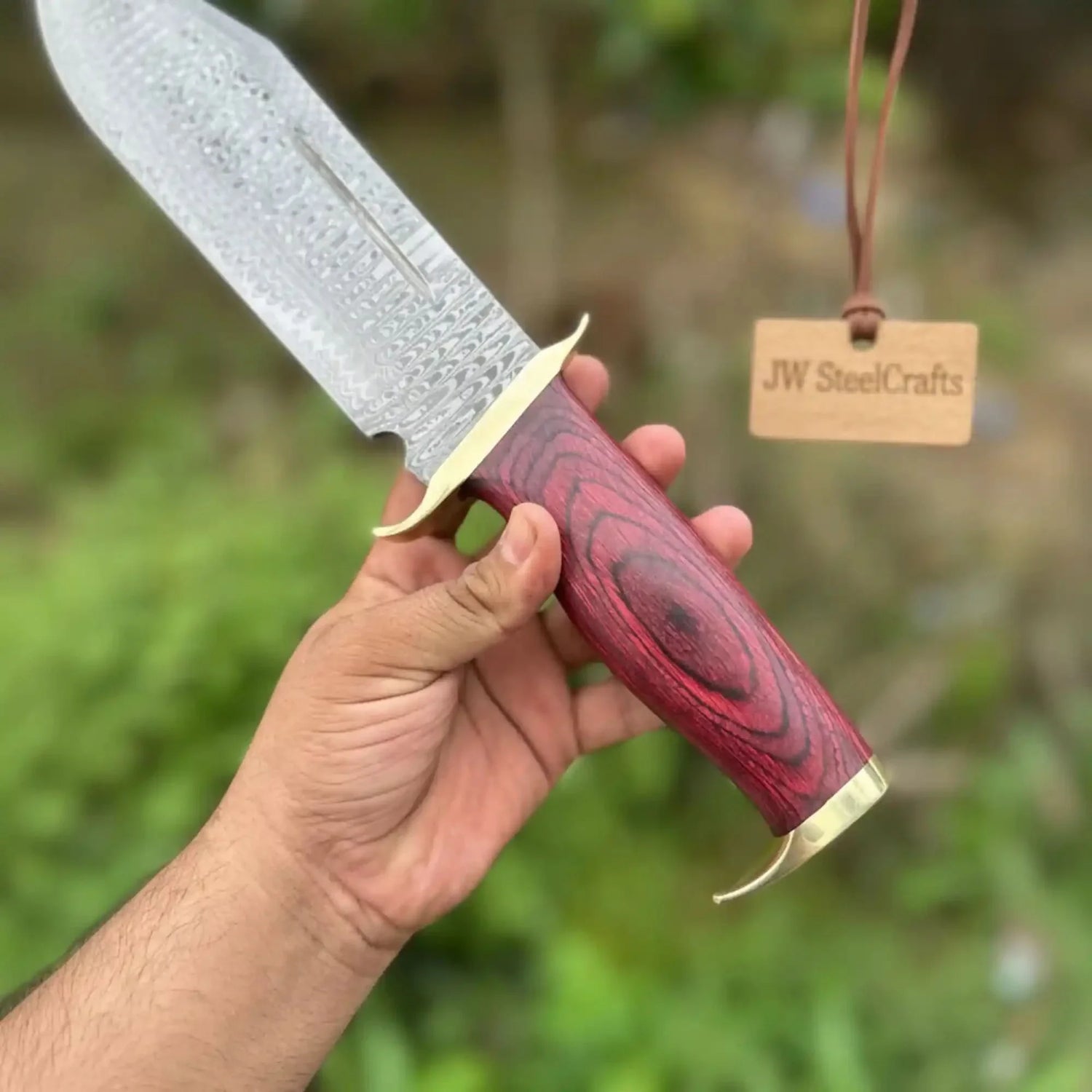 Handmade Damascus Clip Point Bowie Utility Knife Fixed Blade Pakka Wood Handle with Guard