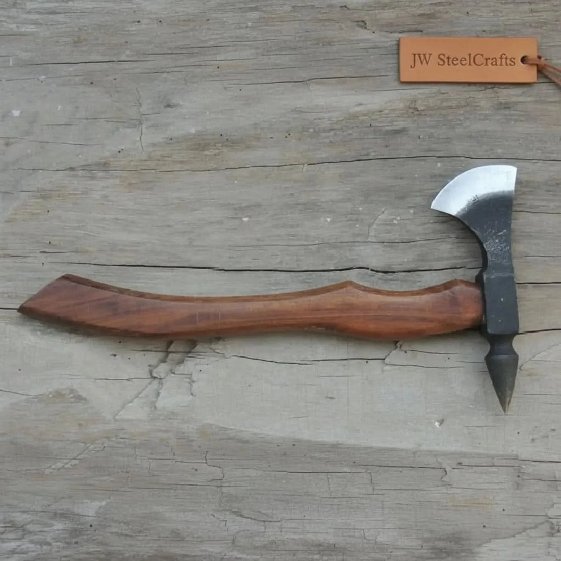 Hand-Forged Bearded Spike Poll Bushcraft Axe with Hardwood Handle