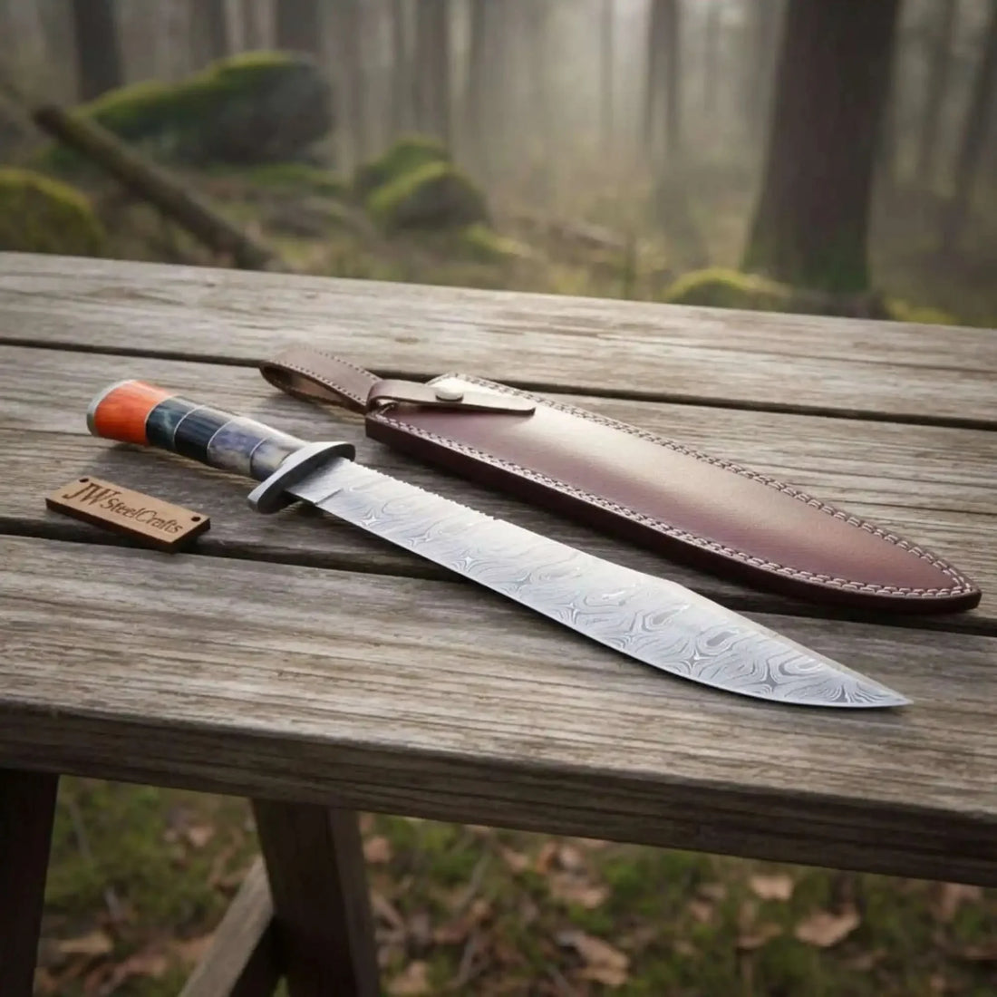 Handmade California Clip Point Bowie Knife with Damascus Steel Blade