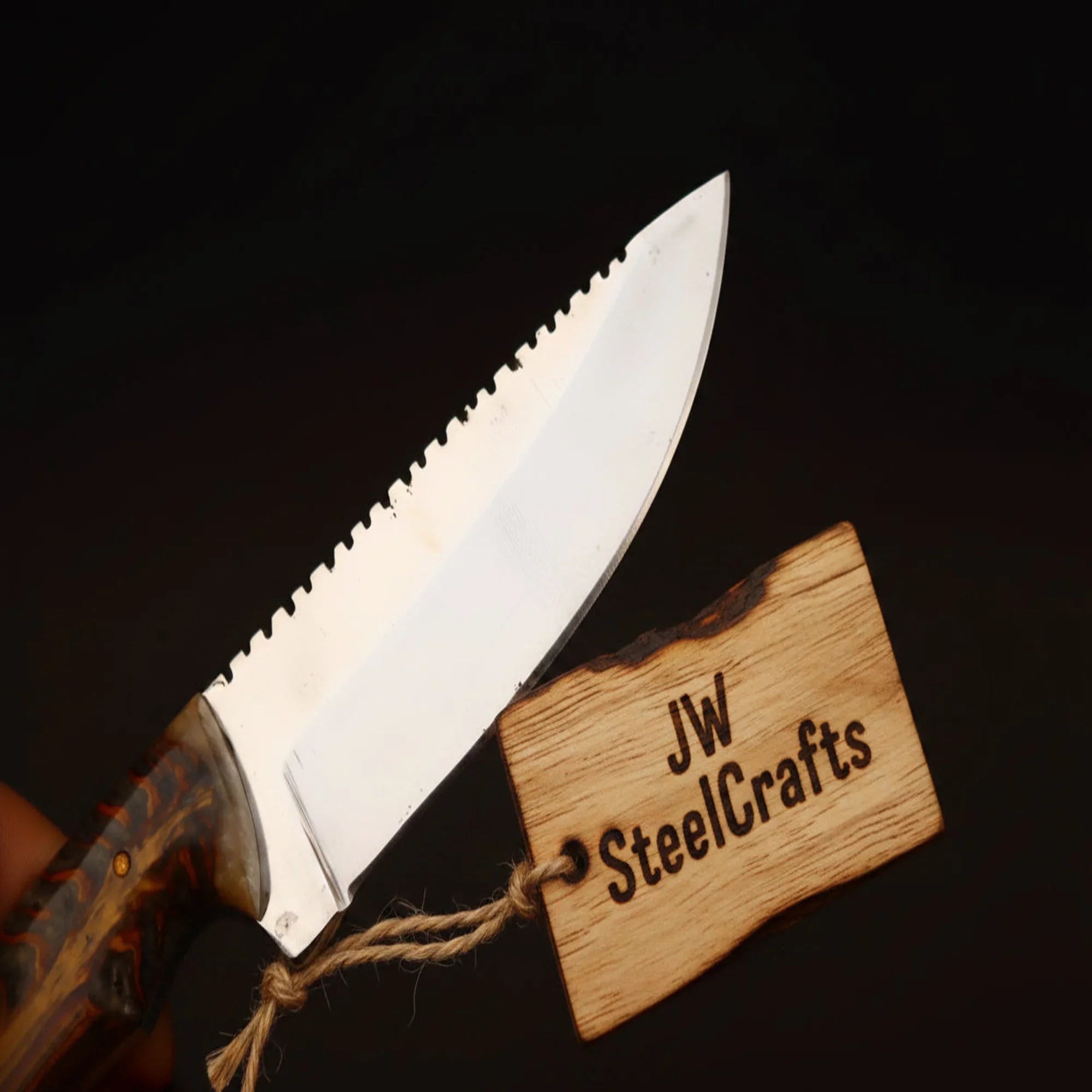 Ridgeline Stag Skinner Knife 8" Handmade Damascus Steel with Brass Bolster