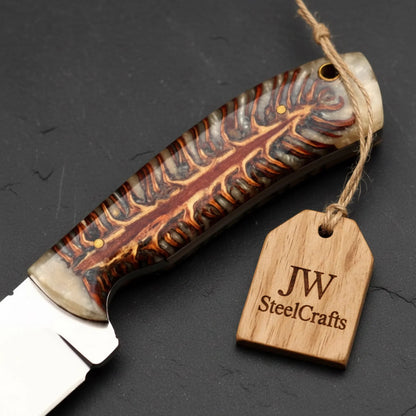 Ridgeline Stag Skinner Knife 8" Handmade Damascus Steel with Brass Bolster