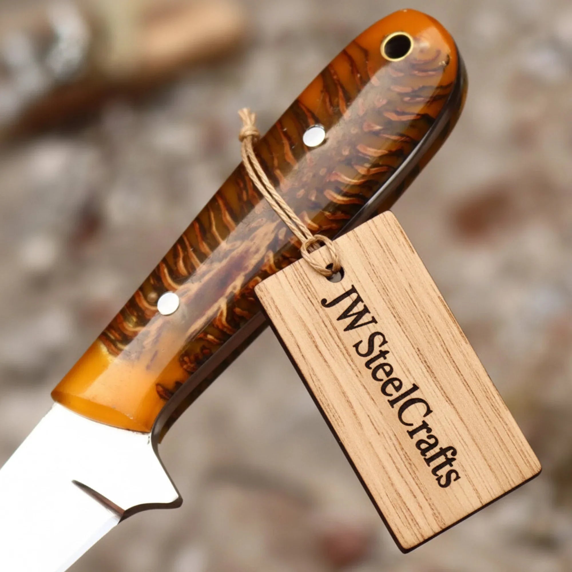 Rosewood Trail Skinner Knife 8" Handmade Damascus Reddish-Brown Wood Handle