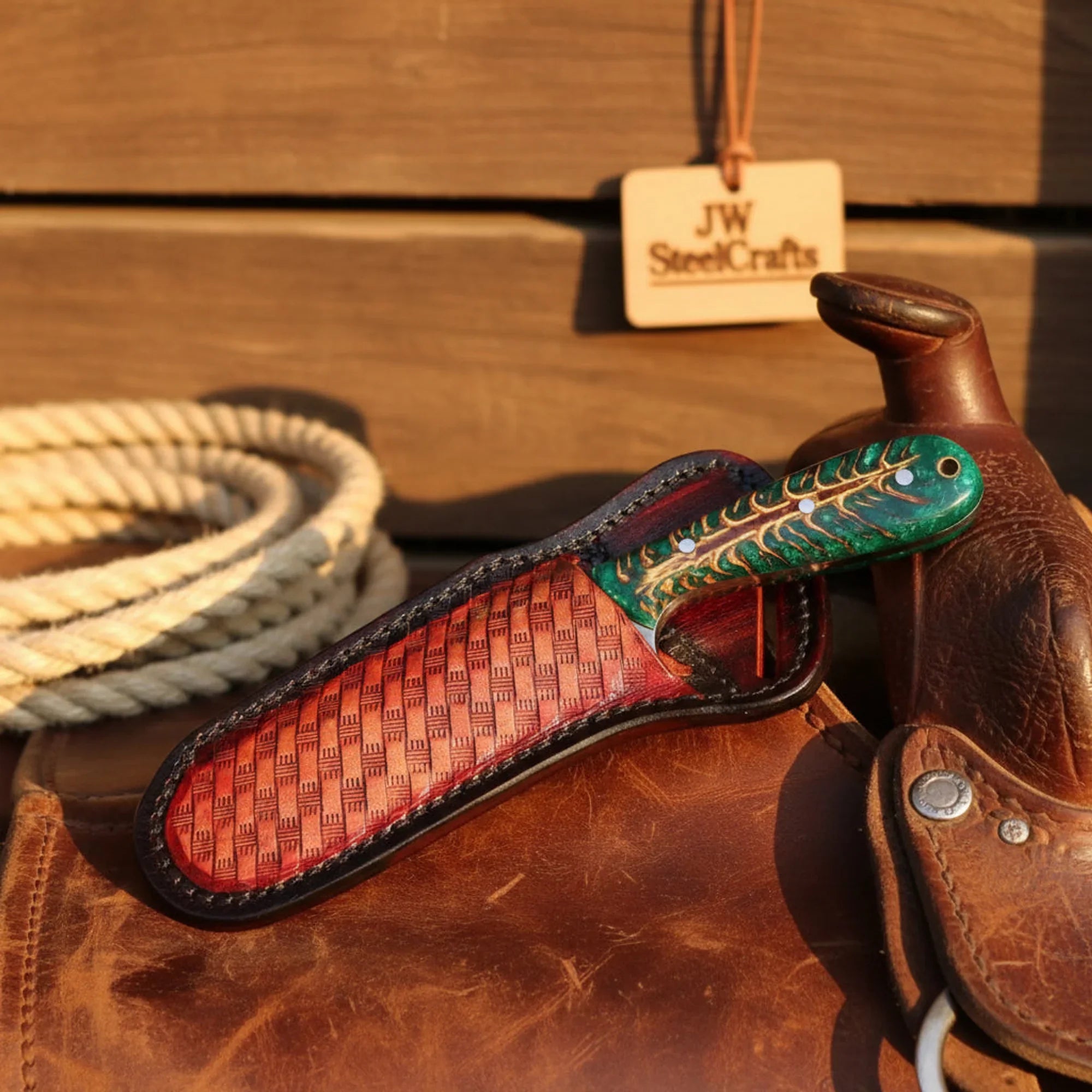 Emerald Ridge Skinner Knife 7" Handmade Green Resin Damascus Blade