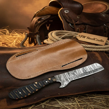 Homestead Bull Cutter Knife 8" Handmade Damascus Black Textured Handle