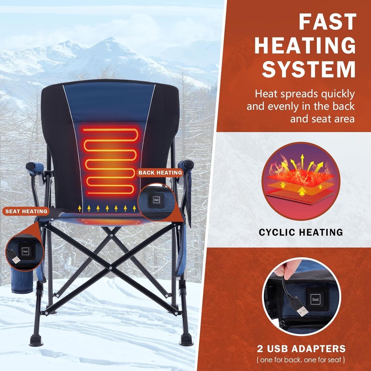 LITEGUEST Heated Folding Chair – USB Heated Outdoor Seat