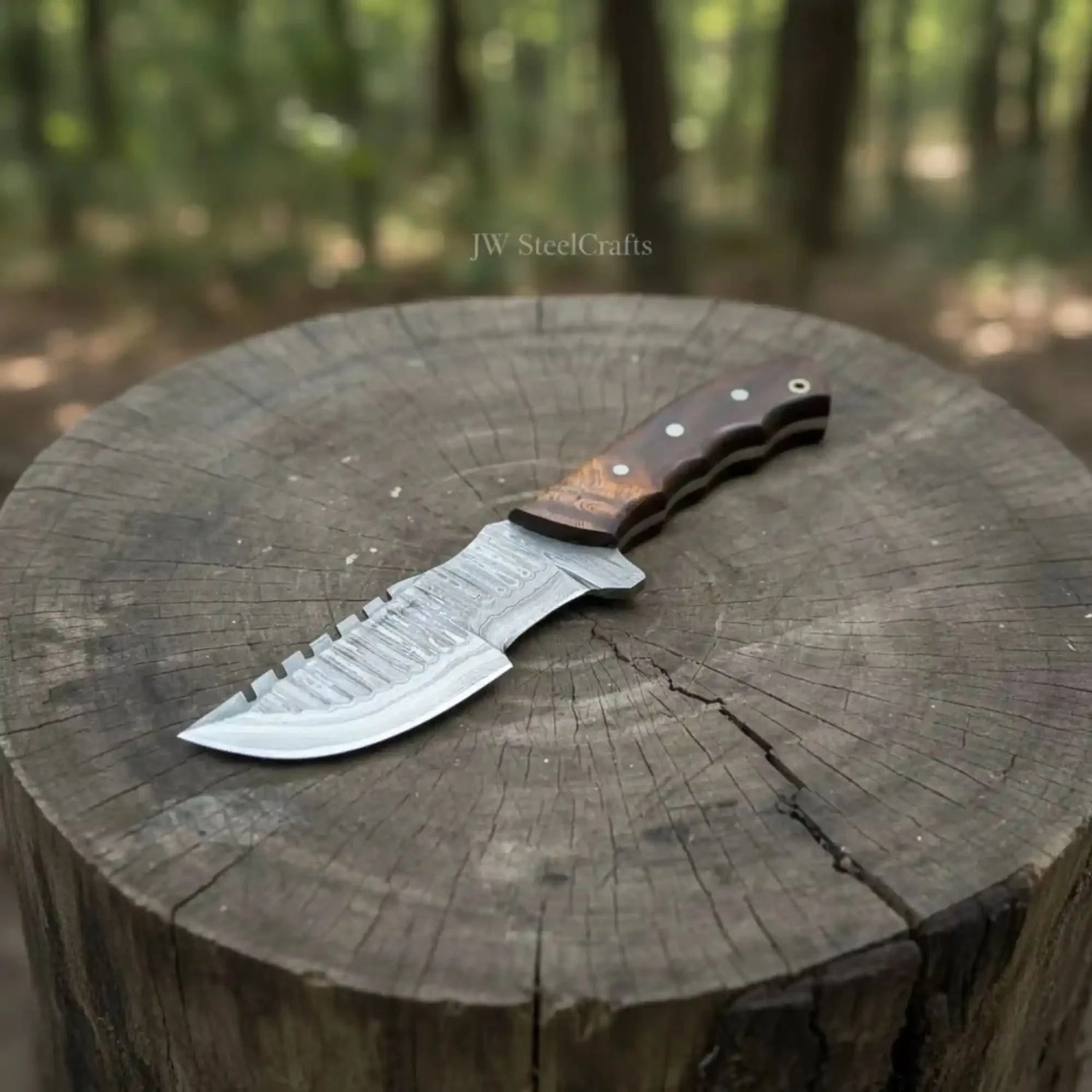 Damascus Tracker Knife Multi Edge Fixed Blade Sawback Outdoor Tool