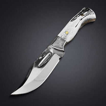 Mirror Polish Gut Hook Skinner Knife with Stag Handle and Brass Pins
