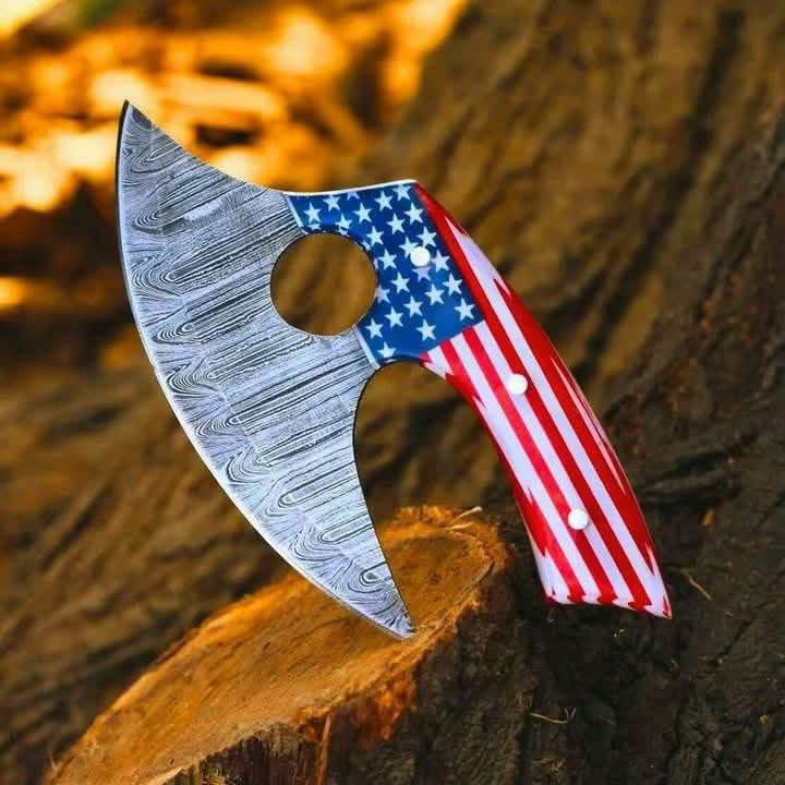American Flag Viking Axe Head with Patterned Steel Blade for Display or Custom Builds