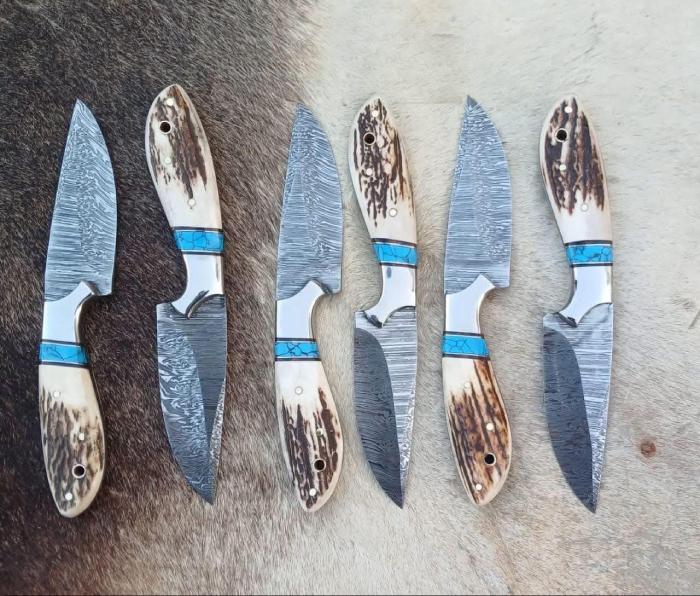 Turquoise Inlay Stag Handle Skinner Knife Set