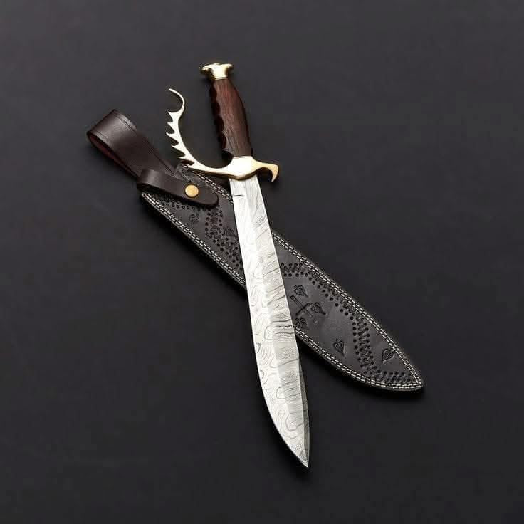 Antler Guard Short Sword with Patterned Steel Blade