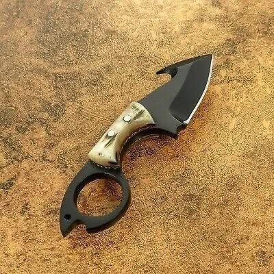 D2 Finger Ring Gut Hook Skinner with Black Coated Blade