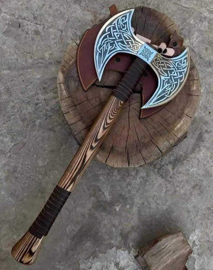 Berserker Double Headed Axe with Etched Knotwork