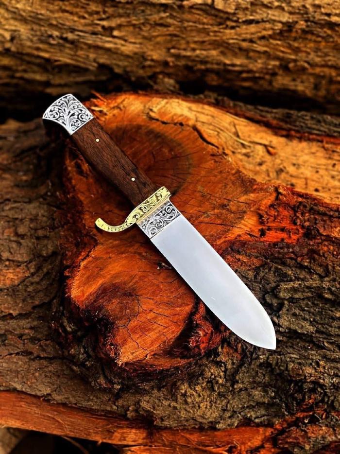 Ornate Filigree Spear-Point Hunter with Engraved Bolster &amp; Brass Guard