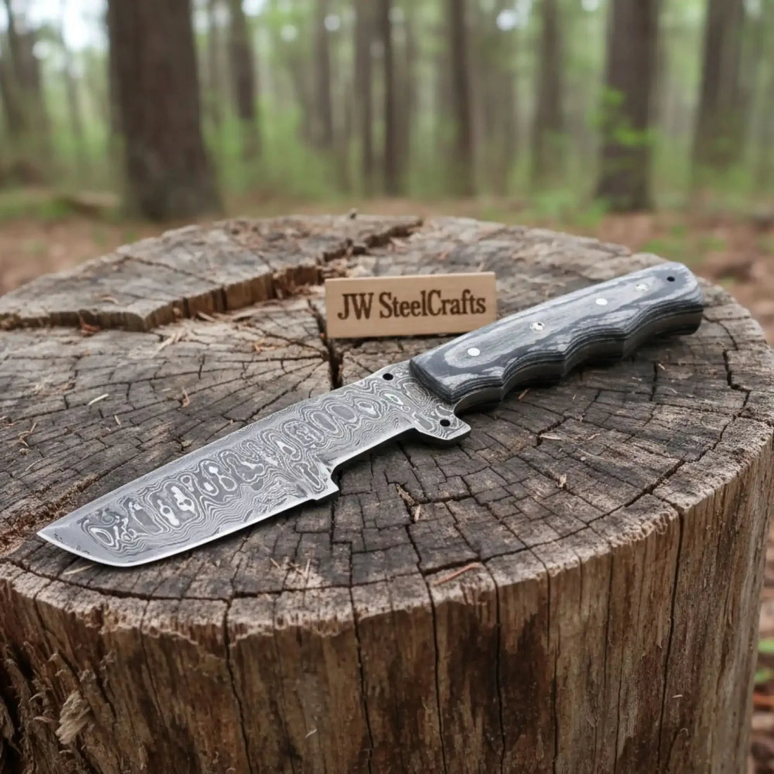 Premium Damascus Tracker Fixed Blade Knife Full Tang Durable EDC Blade