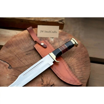 Handmade Dundee Bowie Knife -Carbon Steel Blade with resin and leather stacked Handle &amp; Leather Sheath