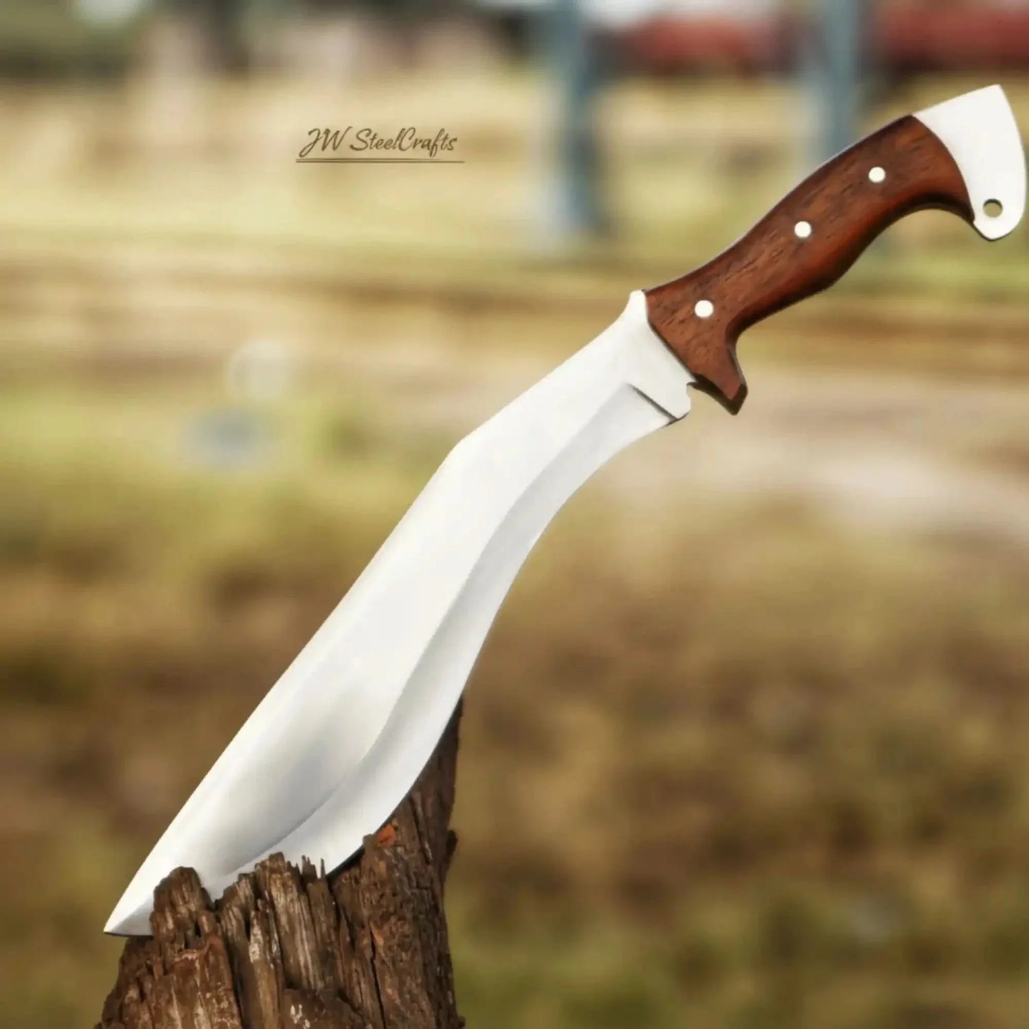 Handmade Gurkha Kukri Knife - Wooden Handle &amp; Curved Blade for Outdoor &amp; Survival Use