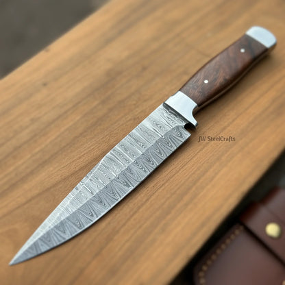 European Carving Knife Damascus Blade Wooden Handle Fixed Blade Tool