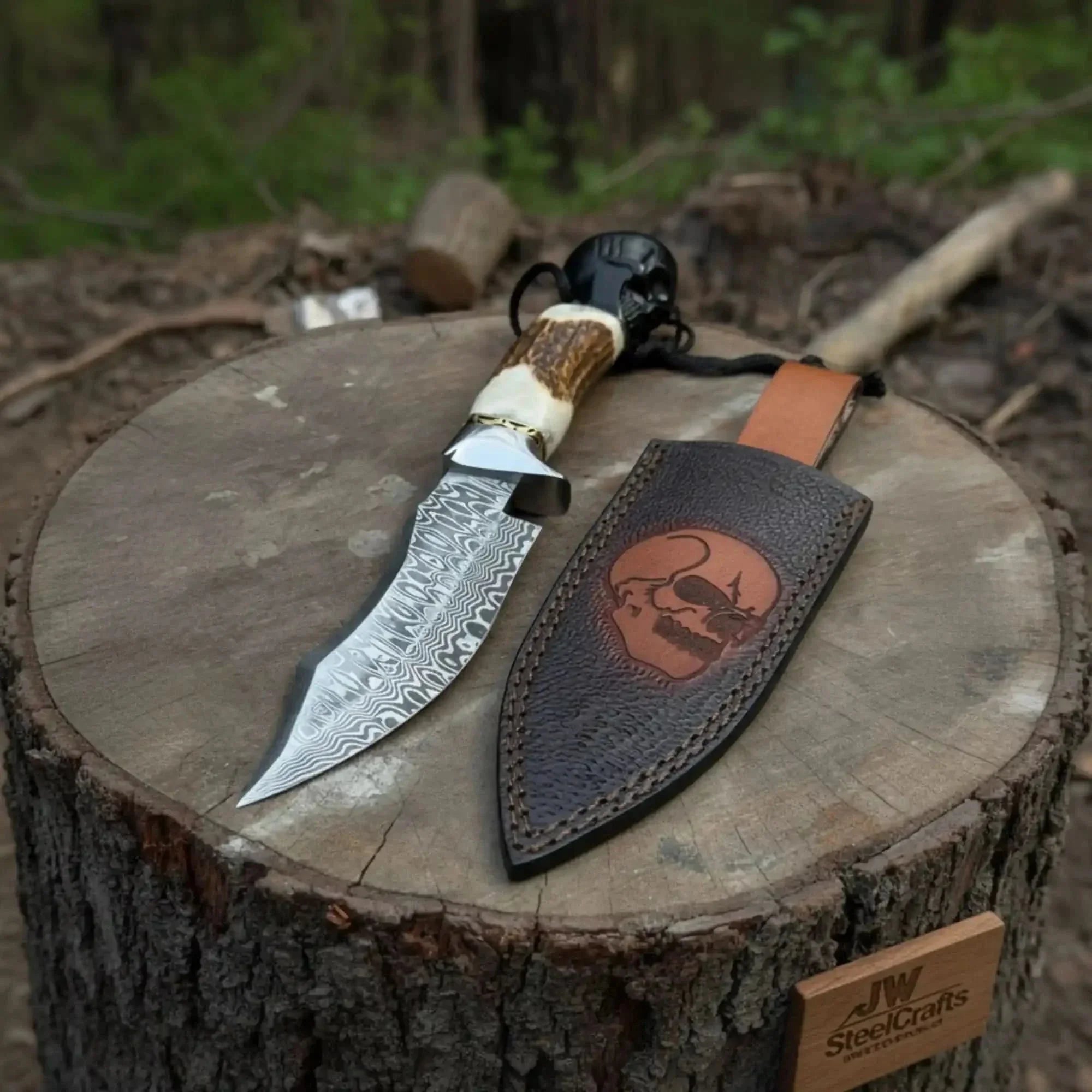 Premium Hunting Knife Damascus Steel 5” Fixed Blade Custom Handle Outdoor Knife with Sheath