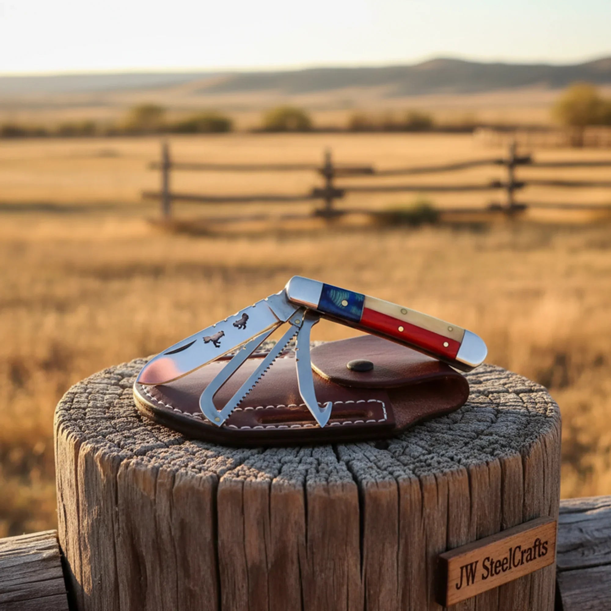Premium Utility Trapper Knife with Texas Flag Handle
