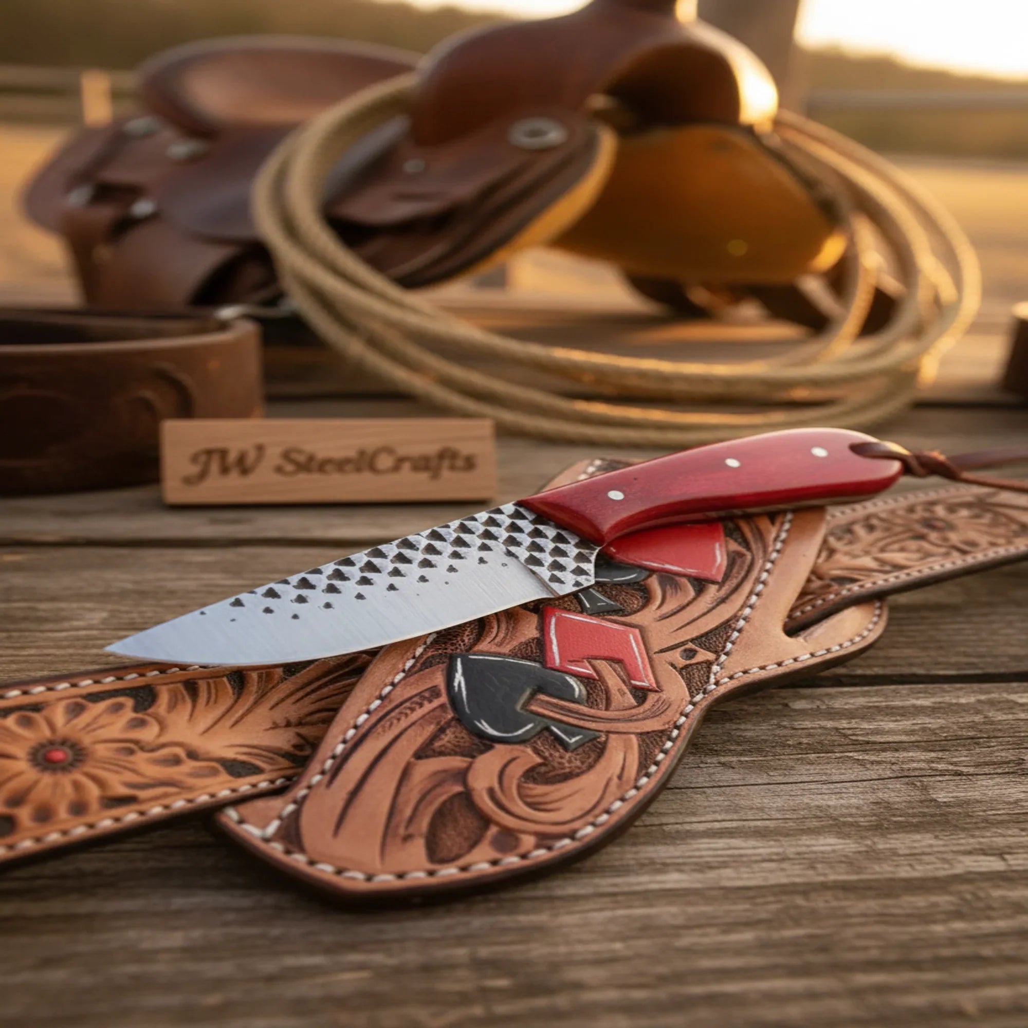 Rasp Steel Western Skinner with Red Micarta Handle